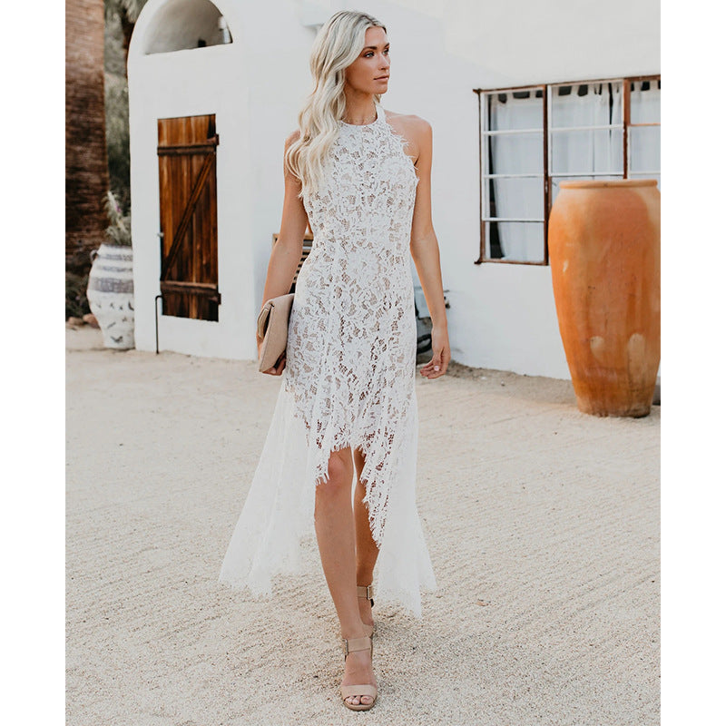 Elegant Solid Lace Cutout Dress Back Dress