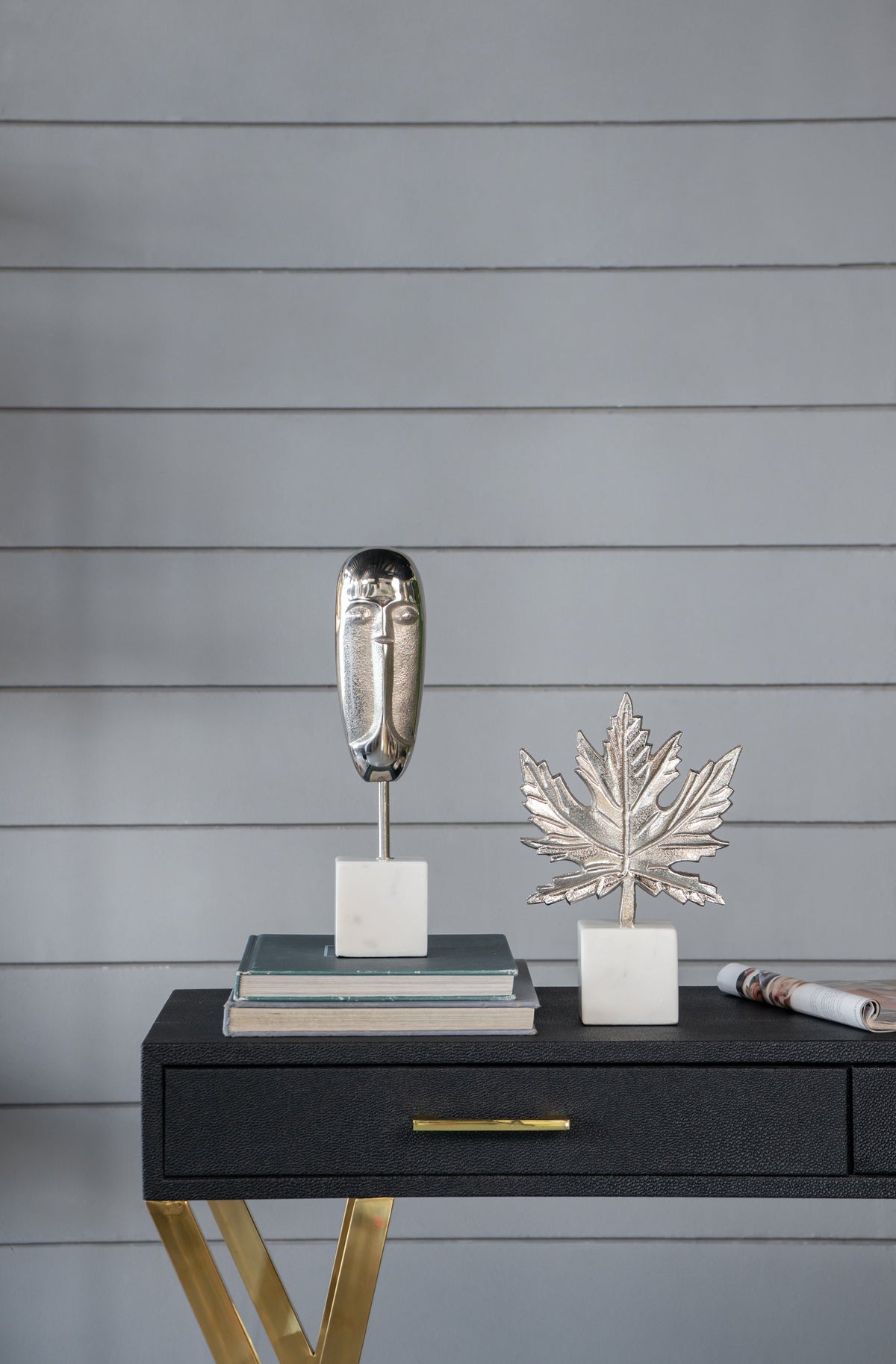 Aluminum Leaf Sculpture with Marble Base