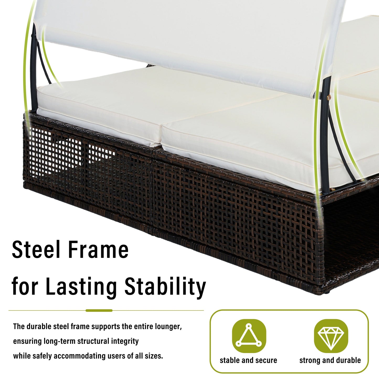 U_STYLE Outdoor Steel Frame Sun Lounger with Adjustable Backrest