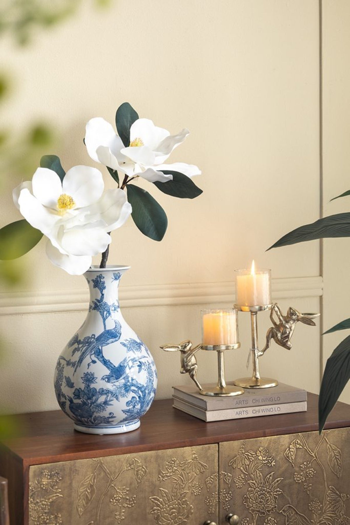 7.9x4x11' Gold Rabbit Pillar Candle Holder with Clear Glass Hurricane Shade
