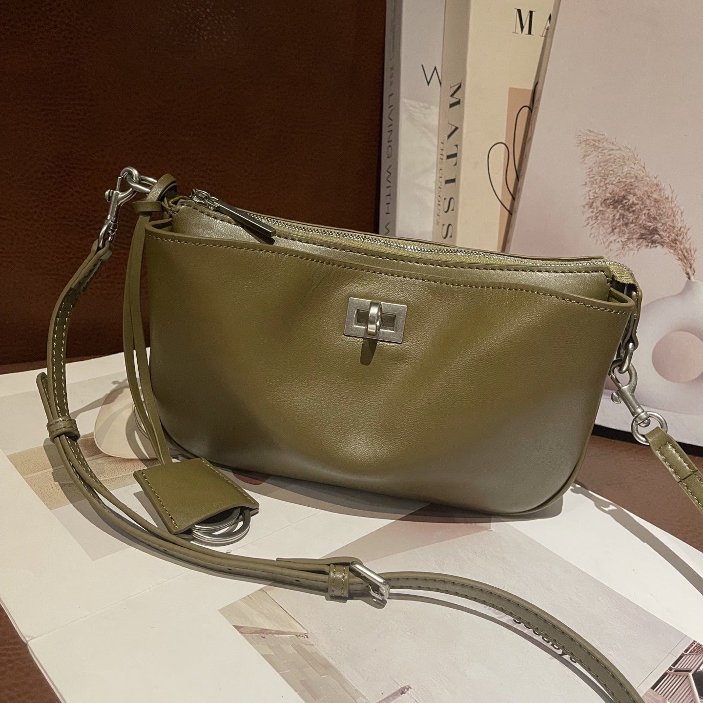 Top-grain Vegetable-tanned Cowhide Cross-border New Kelly Bag, Genuine Leather Underarm Bag, Classy Single-shoulder High-quality Mahjong Bag