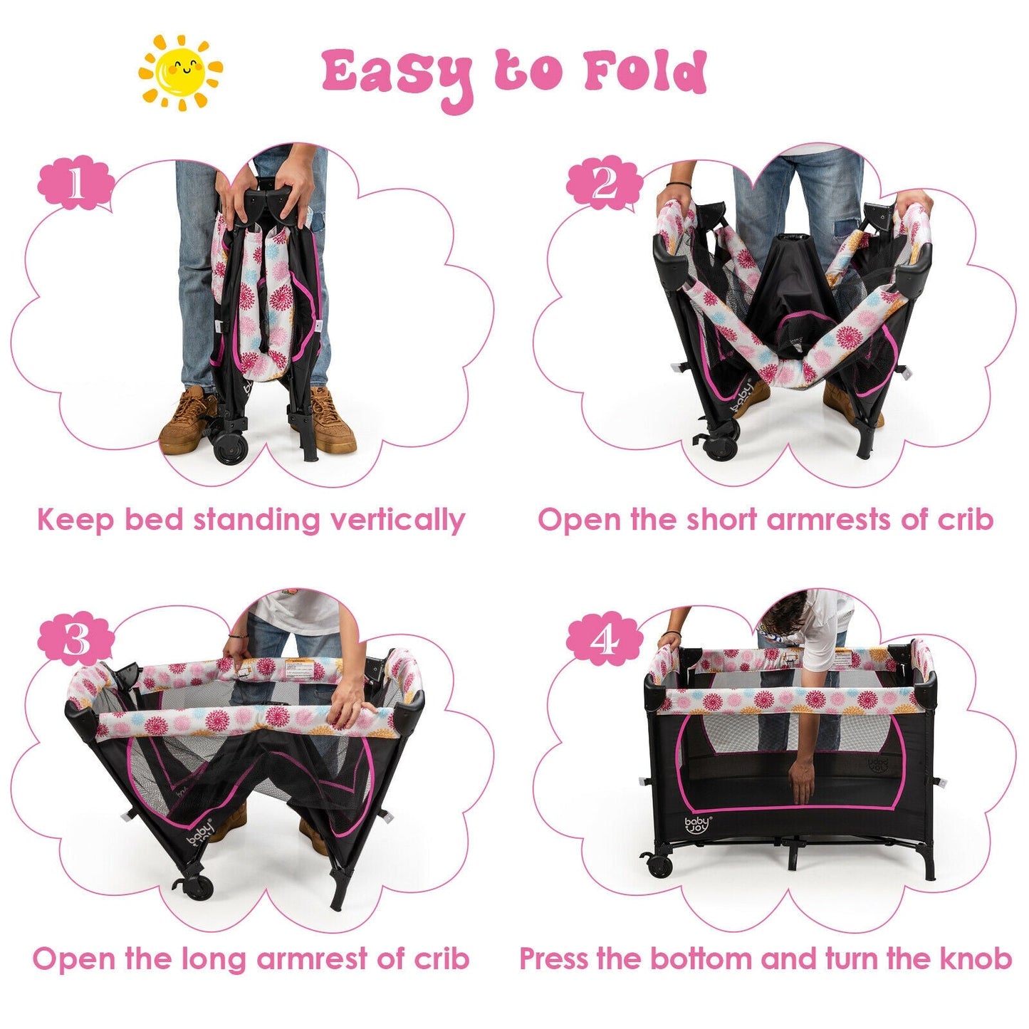 3-in-1 Convertible Portable Baby Playard with Music Box and Wheel and Brakes