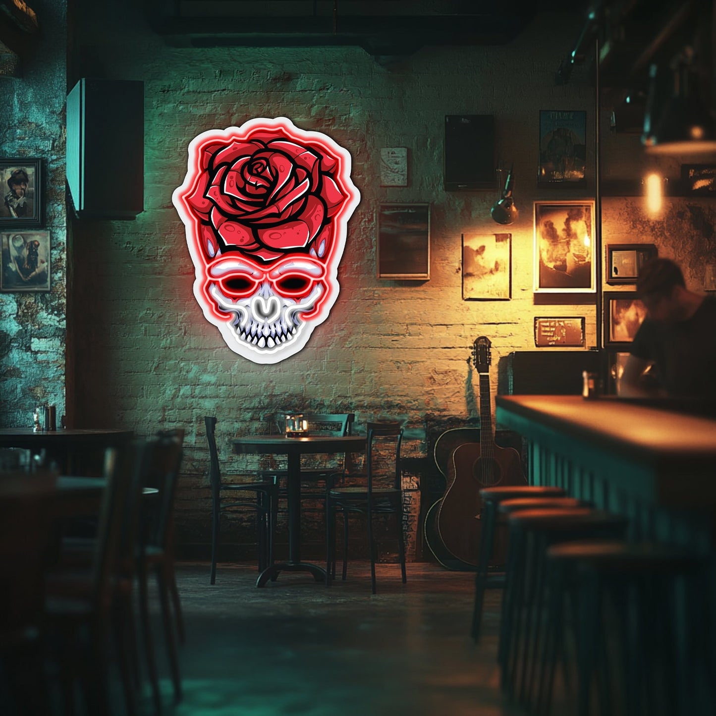 UV Printed Skull Blooms Neon Wall Art- LV0031
