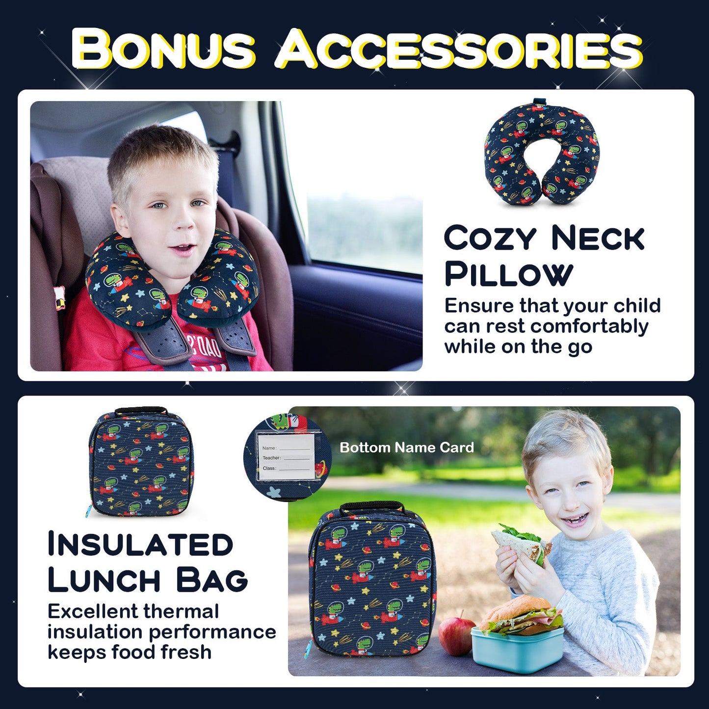 5 Piece Kids Luggage Set with Backpack Neck Pillow Name Tag Lunch Bag-Dark Blue