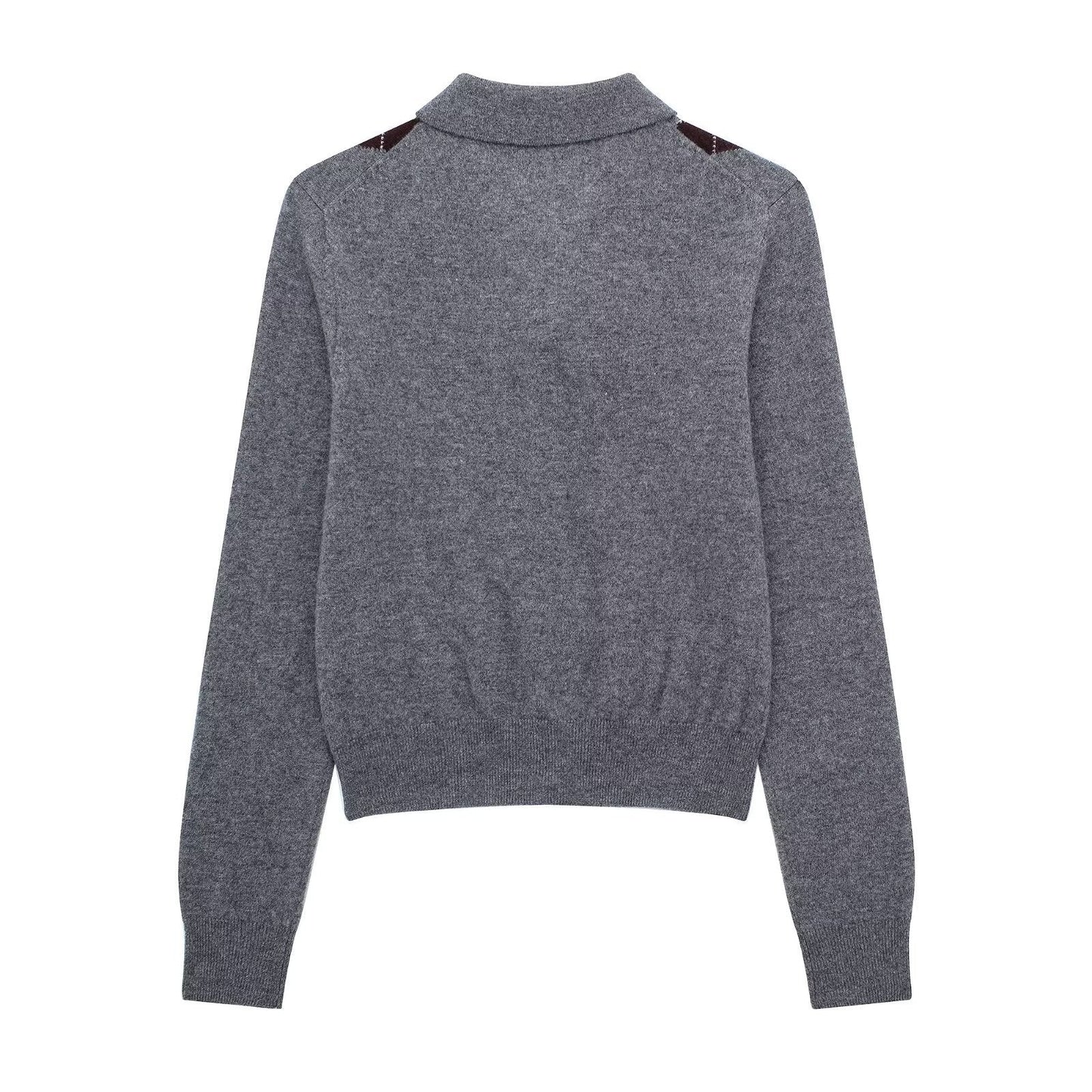 Womens Fashion Lapel Long-Sleeve Single-Breasted Knit Cardigan