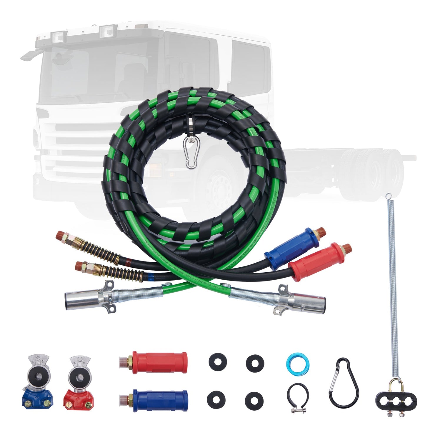 12FT Semi Truck Air Lines Kit with Glad Hands and 7-Way ABS Power Line