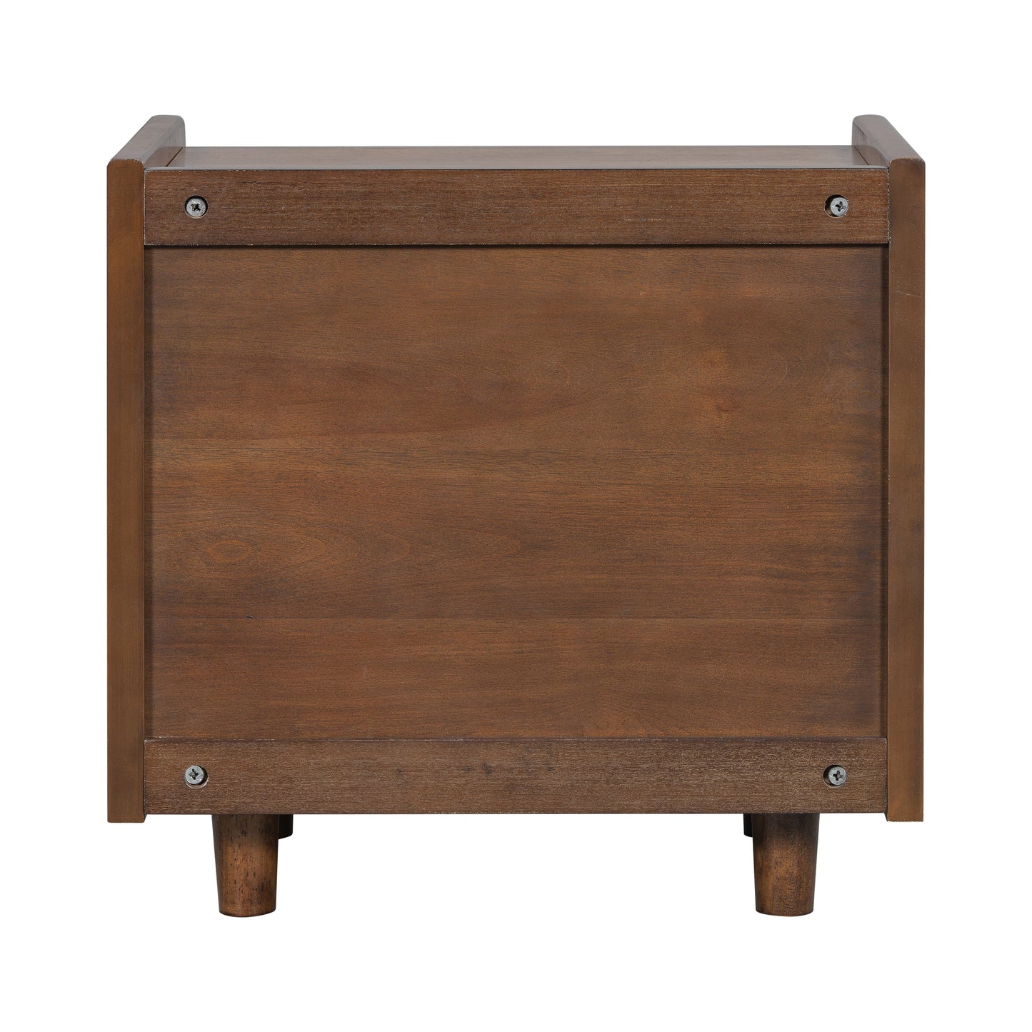 Walnut Nightstand with Rattan Detail, MDF + Solid Wood