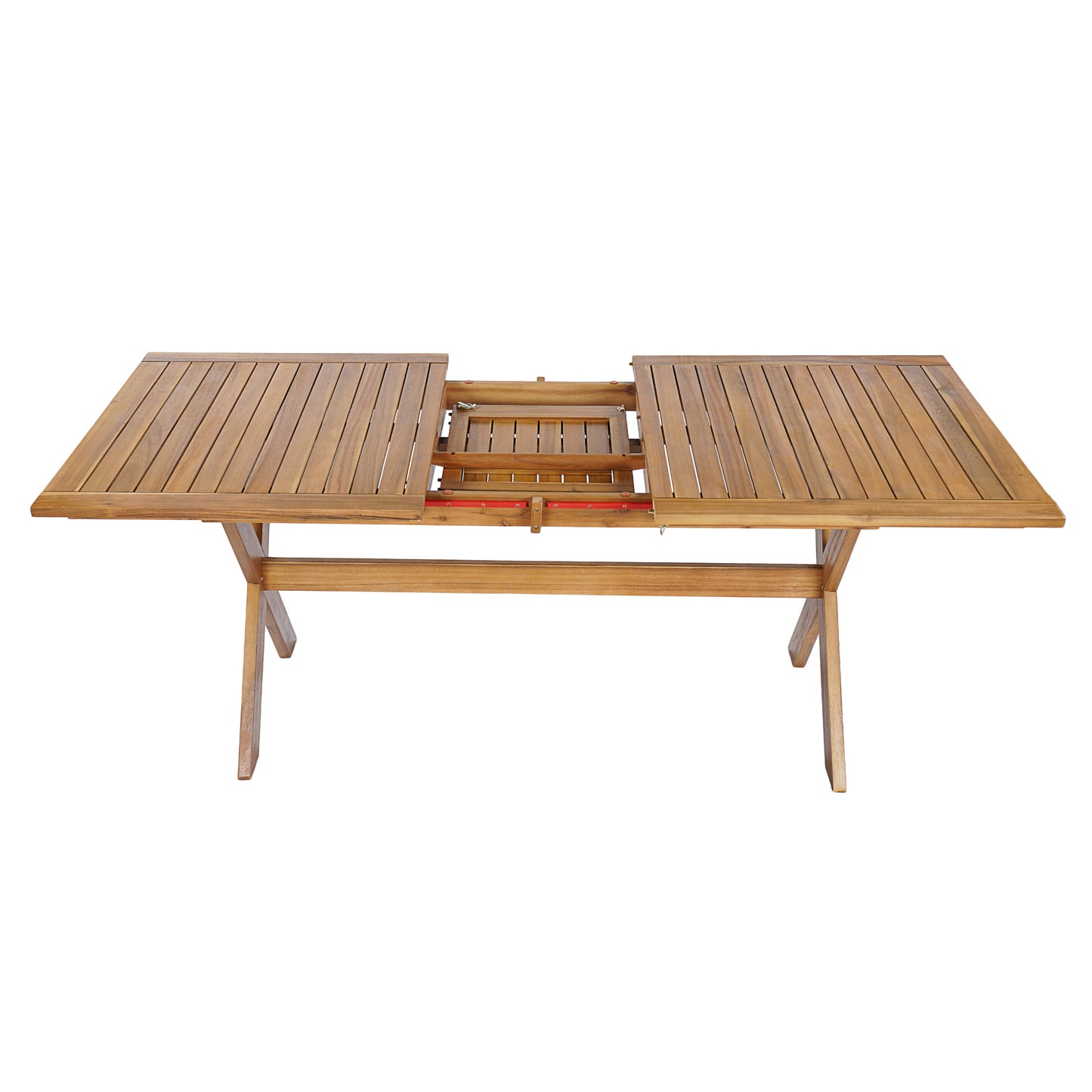 60-76" Acacia Wood Outdoor Dining Table, Telescopic, Teak Finish
