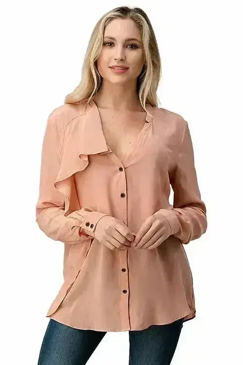 Silk Ruffle Blouse – Elegant Button-Up Shirt with Long Sleeves | Femstylo
