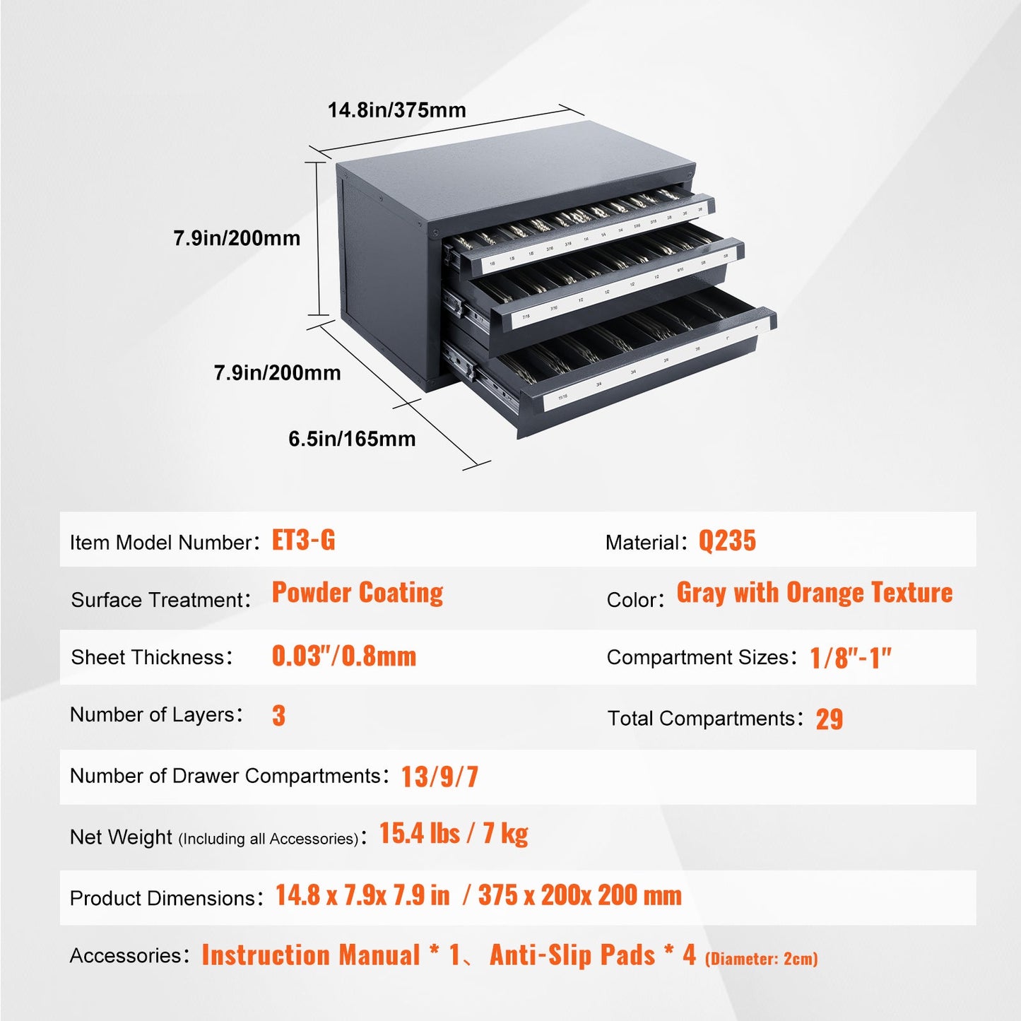 End Mill Dispenser Cabinet, Three-Drawer Organizer for End Mill Storage