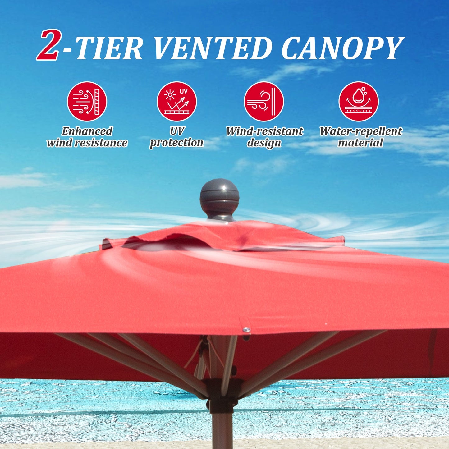 Rectangle Patio Umbrella with Crank Lift and Tilt Function, Brick