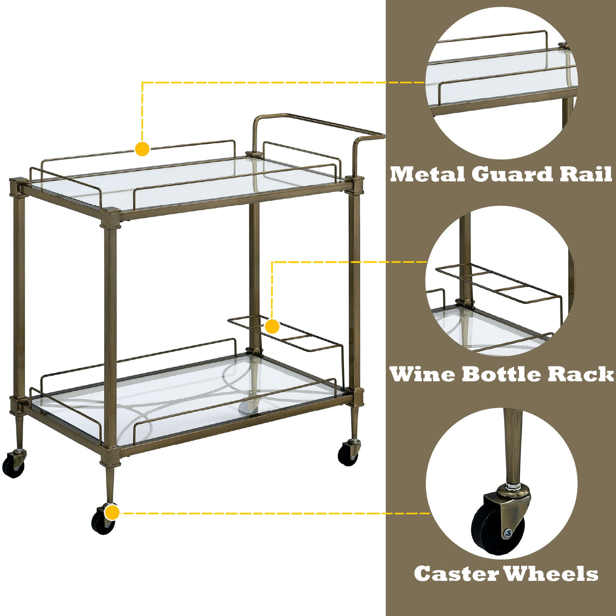 Aditya Mirrored & Antique Brass Finish Serving Cart