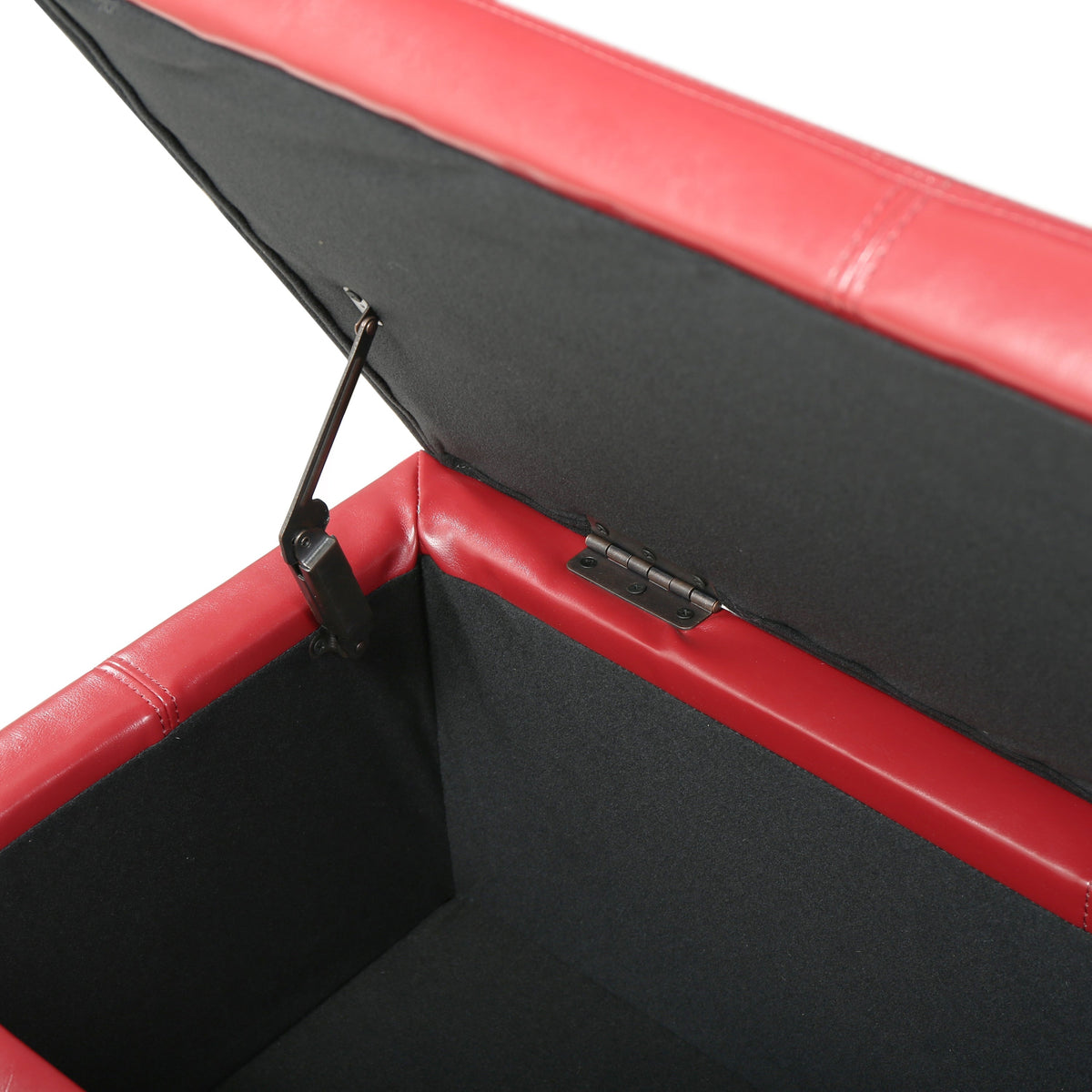 Upholstered PU Leather Storage Ottoman, Solid Wooden Legs