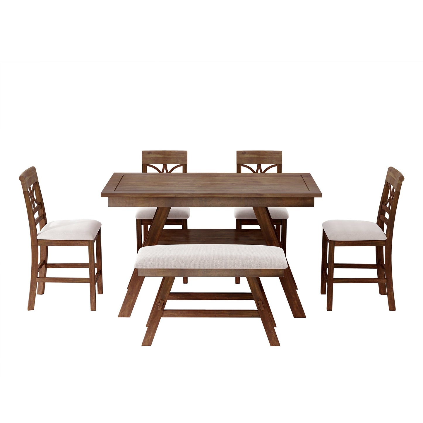 Topmax 6-Piece Wood Counter Height Dining Table Set with Storage Shelf