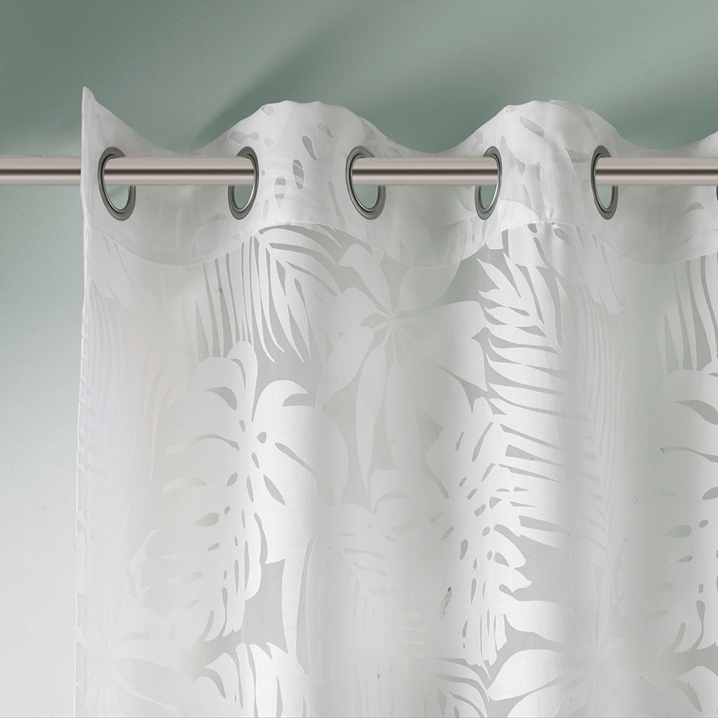 Palm Leaf Burnout Sheer Window Curtain White 50x63