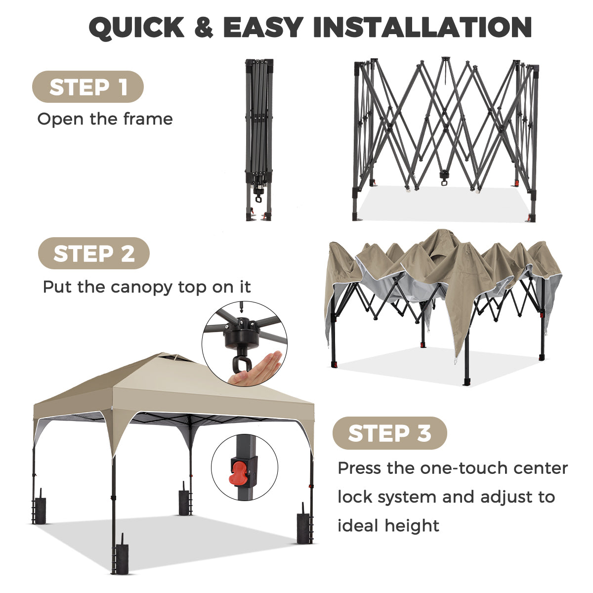 Ainfox 8ft x 8ft Pop Up Canopy Beach Tent with One Push Set up Easy Outdoor Sun Shade for Events, Parties, Camping