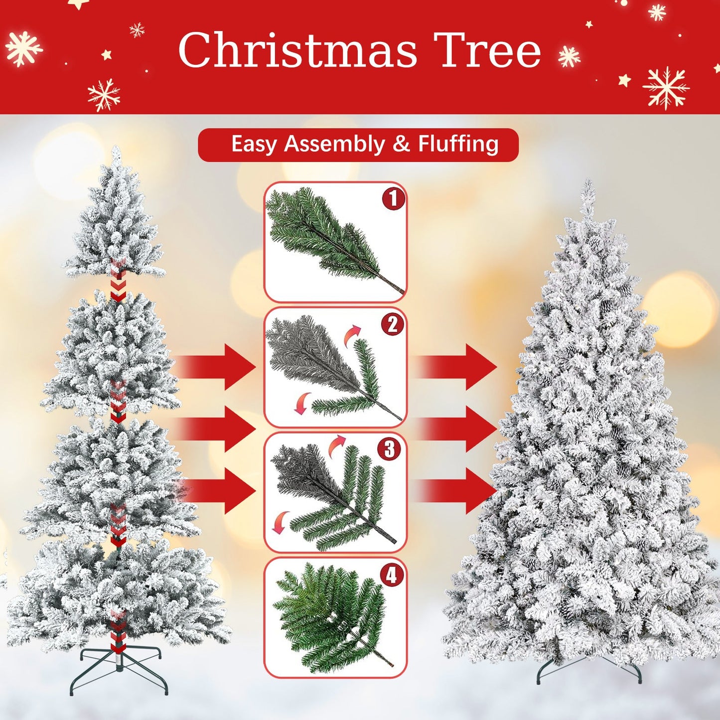 7FT Flocked Christmas Tree with Pine Cones