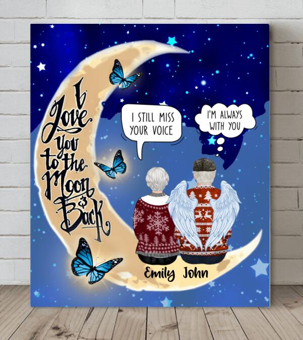 Custom Personalized Old Couple Memorial Canvas - Memorial Gift For Couple - I Love You To The Moon & Back