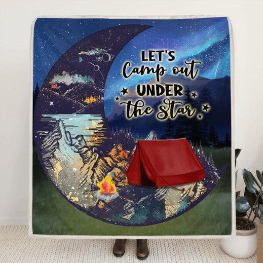 Personalized Camping Moon Quilt/Fleece Blanket - Gift Idea For Camping Lover - Let's Camp Out Under The Star