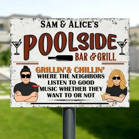 Personalized Flag/Metal Sign - Poolside Bar & Grill Flag/Metal Sign - Gift for Family, Couple, Husband and Wife - Poolside Bar & Grill Grillin' & Chillin'