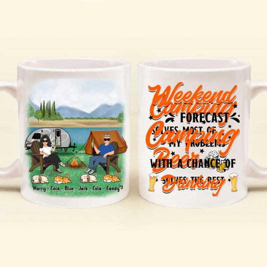 Personalized Camping Coffee Mug - Gift For Camping Lovers/Pet Lovers - Weekend Forecast Camping With A Chance Of Drinking