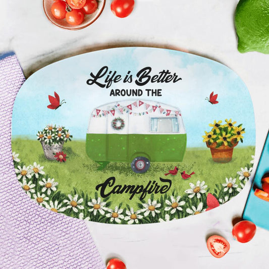 Personalized Happy Campers Platter - Gift Idea For Camping Lover - Life Is Better Around The Campfire