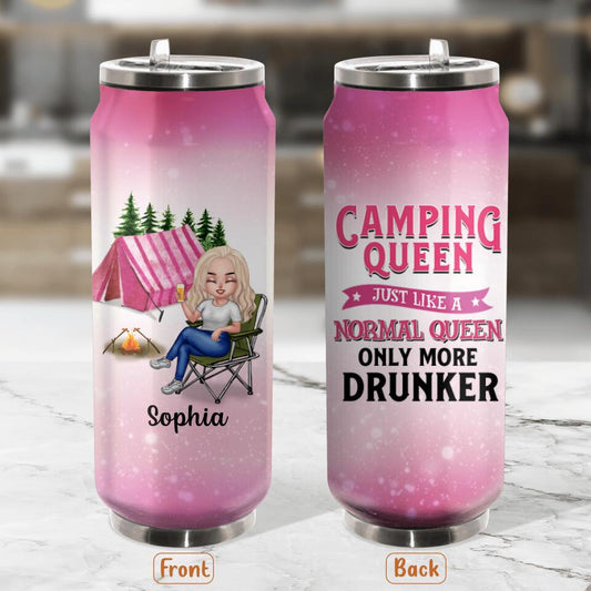 Personalized Camping Queen Soda Can Tumbler - Gift Idea For Camping Lovers - Camping Queen Just Like A Normal Queen Only More Drunker