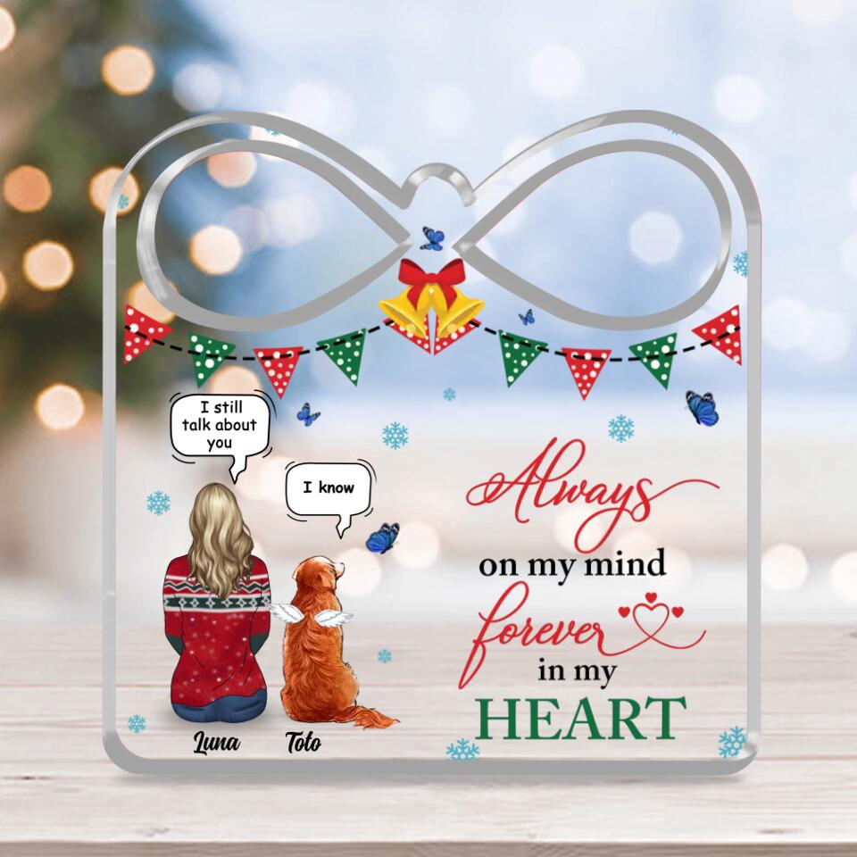 Personalized Memorial Pet Mom Infinity Acrylic Plaque - Memorial Gift Idea For Cat/Dog Owner - Always On My Mind Forever in My Heart