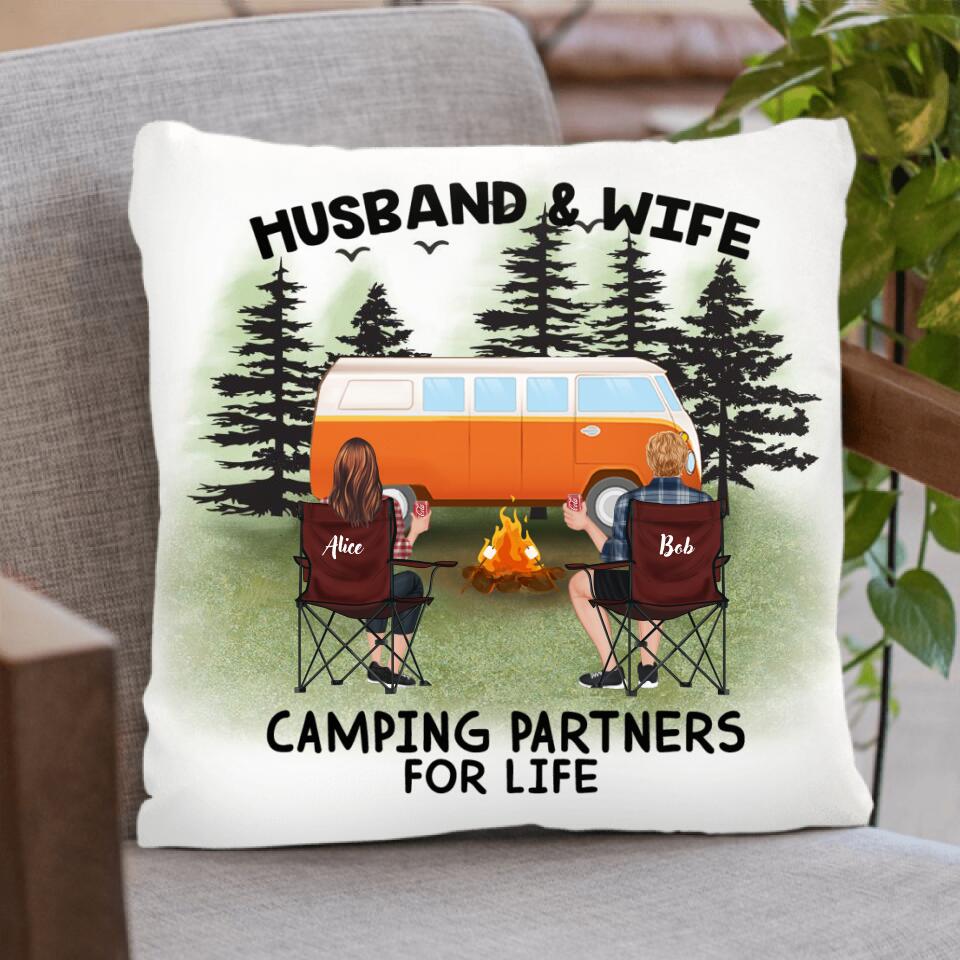 Personalized Camping Pillow Cover - Up to 4 Pets - Best Gift For Camping Lover - Husband And Wife Camping Partners For Life