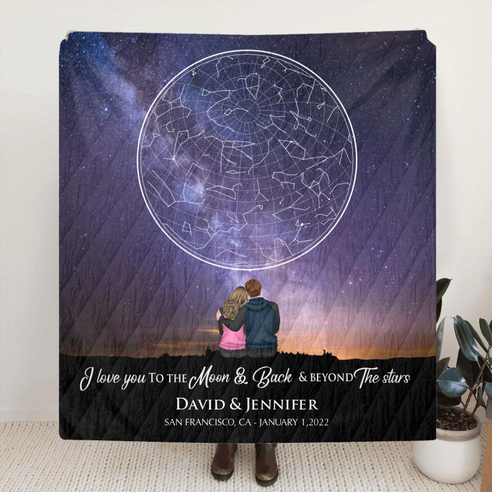 Personalized Couple Quilt/Fleece Blanket - Gift Idea For Couple - I Love You To The Moon & Back