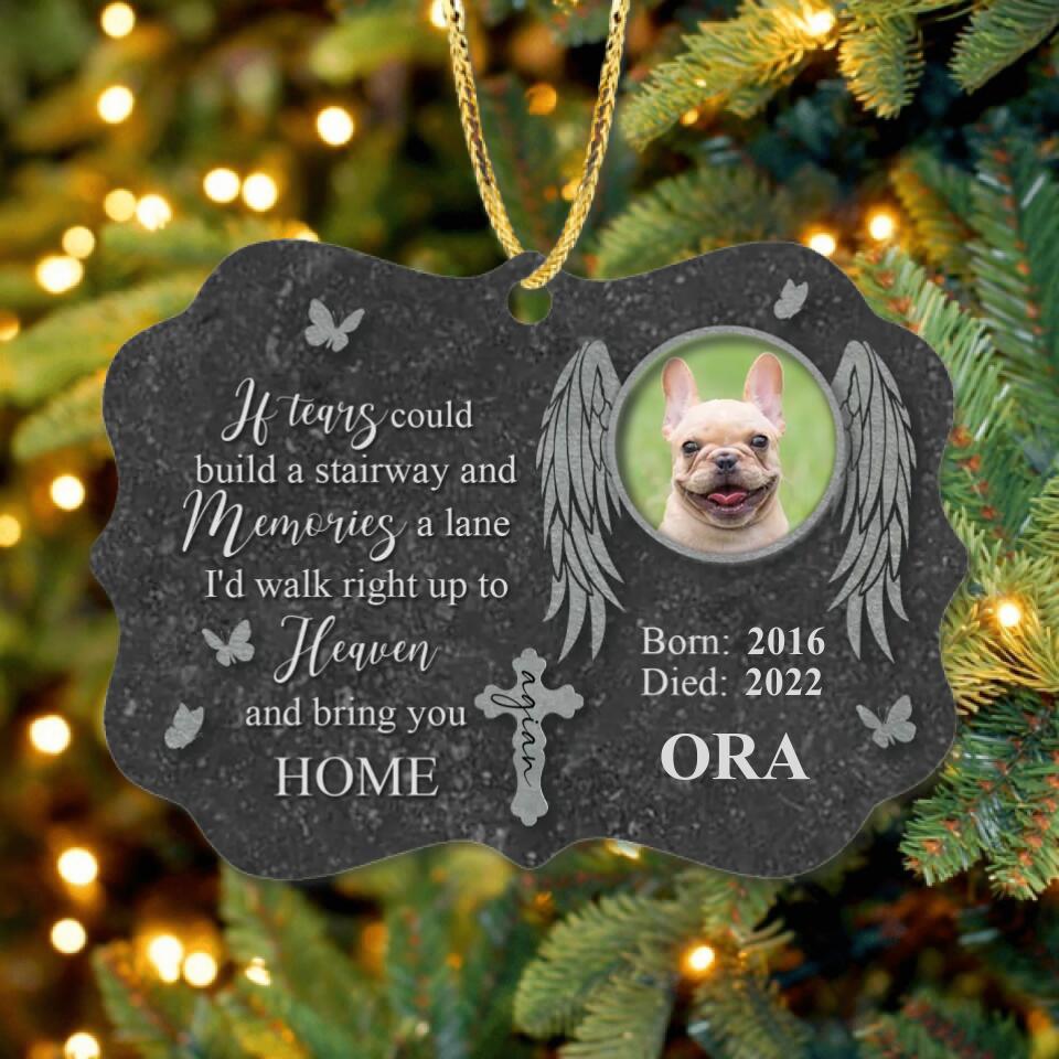 Custom Personalized Memorial Photo Wooden Ornament - Memorial Gift Idea For Pet Lover - If Tears Could Build A Stairway
