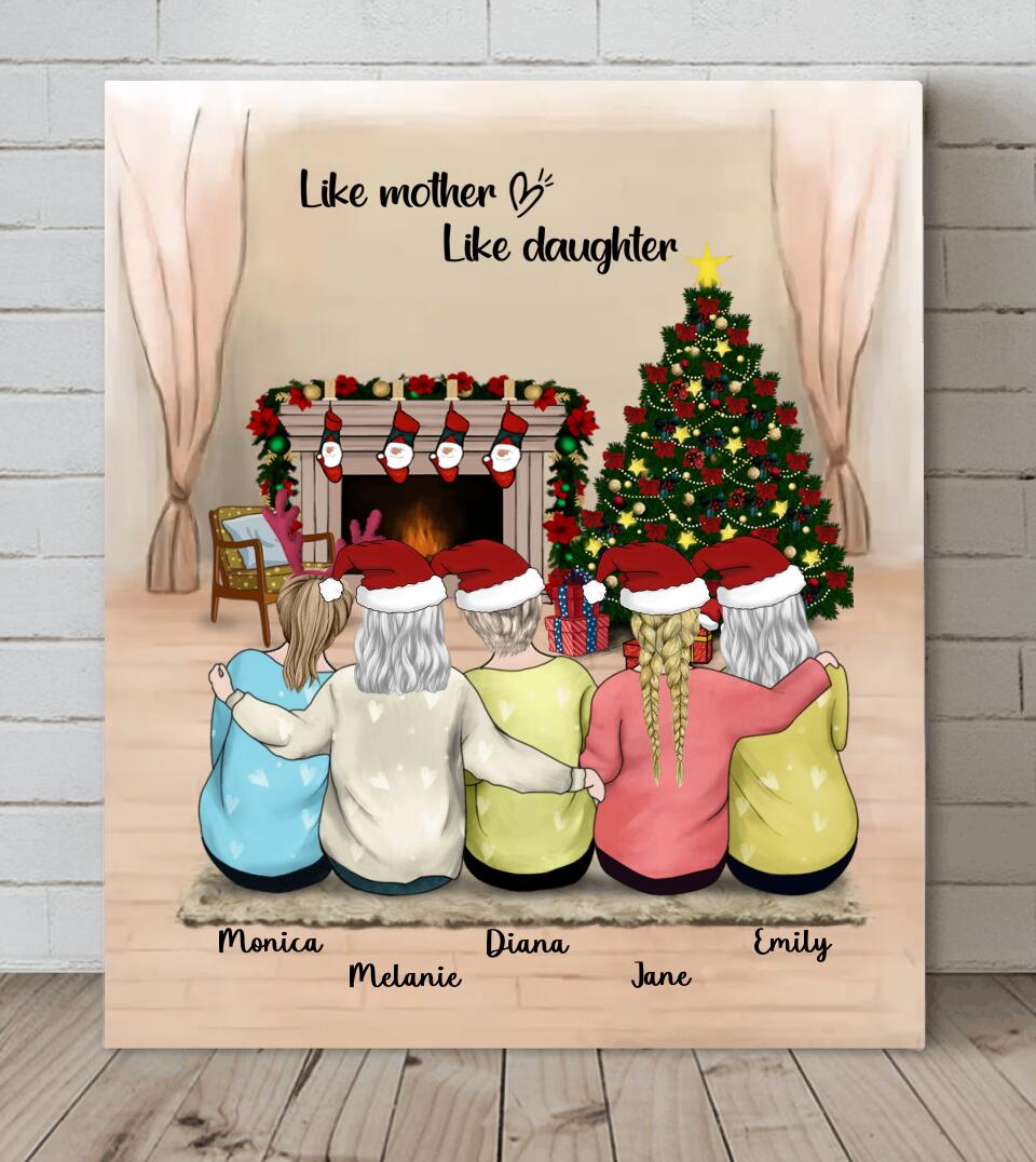 Custom Personalized Christmas Canvas - Gift for Mom and Daughters - Mother and Daughter Christmas Canvas Wall Art - Up to 4 Daughters