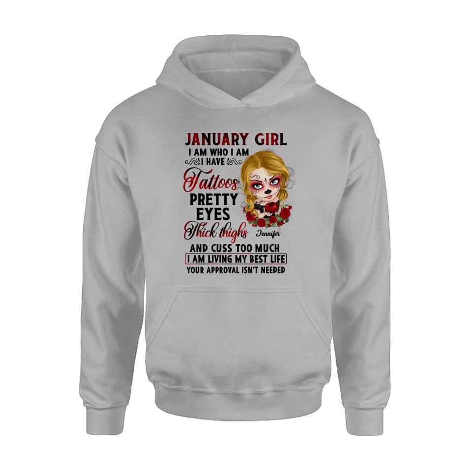 Custom Personalized Skull Girl T-shirt/ Long Sleeve/ Sweatshirt/ Hoodie - Skull Gift For Girl/ Birthday Gift - January Girl I Am Who I Am