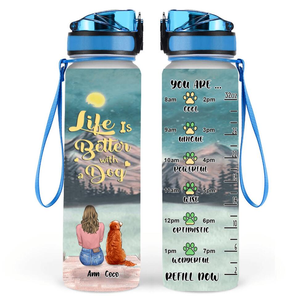 Personalized Pet Mom Water Tracker Bottle - Up to 4 Pets - Gift Idea For Dog/Cat Lover - Mother's Day Gift - Life Is Better With Fur Babies