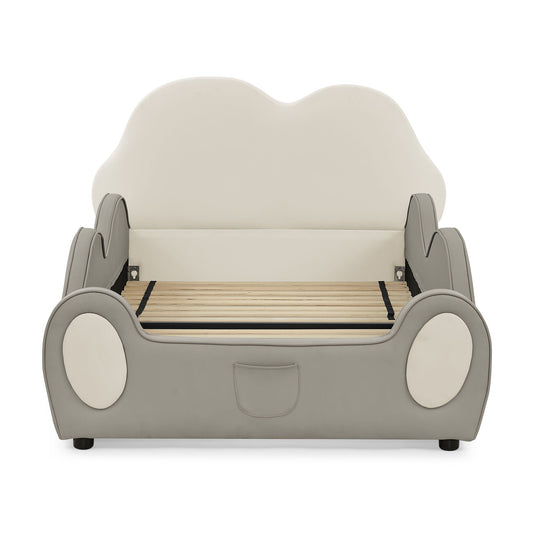 Cute Cloud Shape Bed With Guardrails Cartoon Design, Storage Pocket