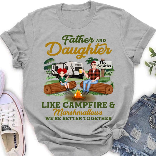 Personalized Camping Dad Shirt/Pullover Hoodie - Father's Day Gift For Camping Lover - Dad/Parents With Up to 2 Kids And 4 Dogs - Father And Daughter Like Campfire & Marshmallows