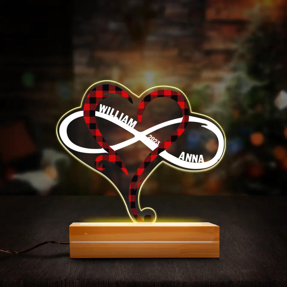 Personalized Couple Heart Acrylic Night Light - Gift Idea For Couple/Anniversary/Mother's Day/Father's Day Gift