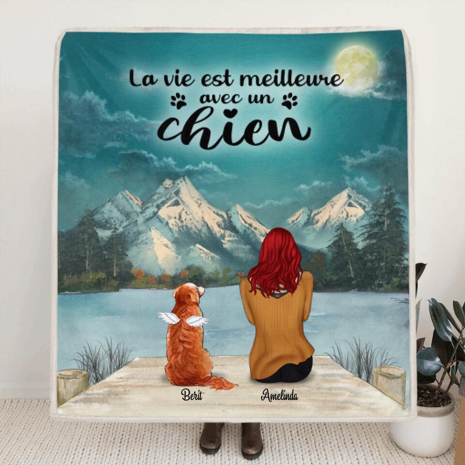 Personalized Dog Mom Quilt/Fleece Blanket - Best Gift Idea For Dog Lovers With Up To 5 Pets - La vie est meilleure avec un chien