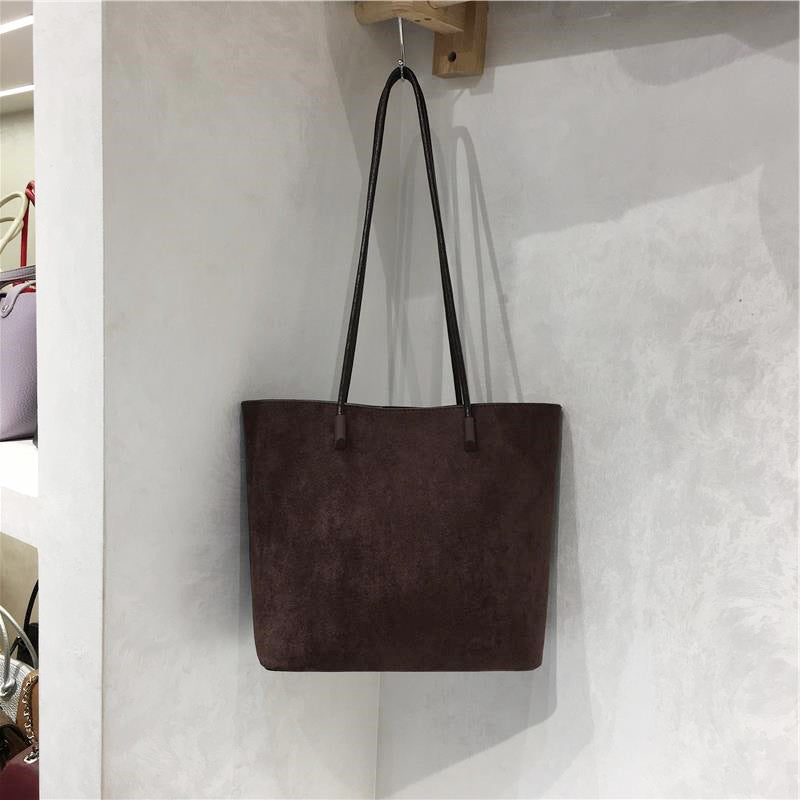 Retro Suede-Like Fabric Simple Handheld Shoulder Tote Bag