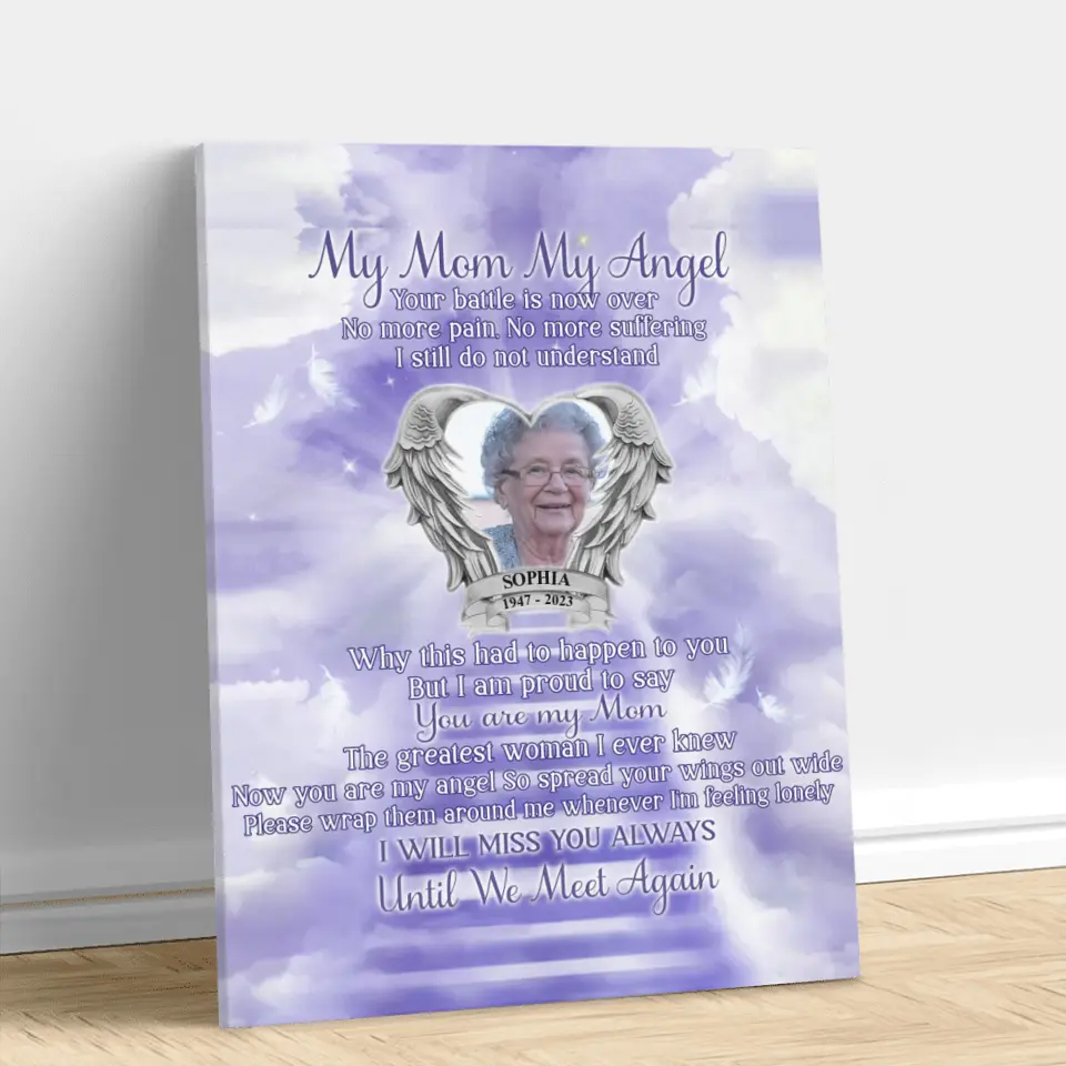 Personalized Memorial Photo Canvas - Memorial Gift Idea for Father's Day/Mother's Day - My Angel Your Battle Is Now Over