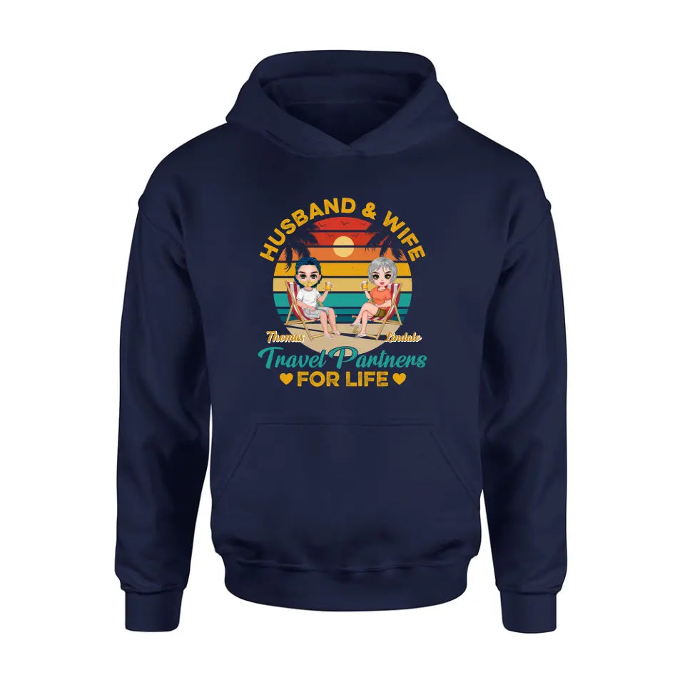 Personalized Traveling Couple Shirt/Pullover Hoodie/Long sleeve/Sweatshirt - Gift Idea For Camping Lover - Husband & Wife Travel Partners For Life