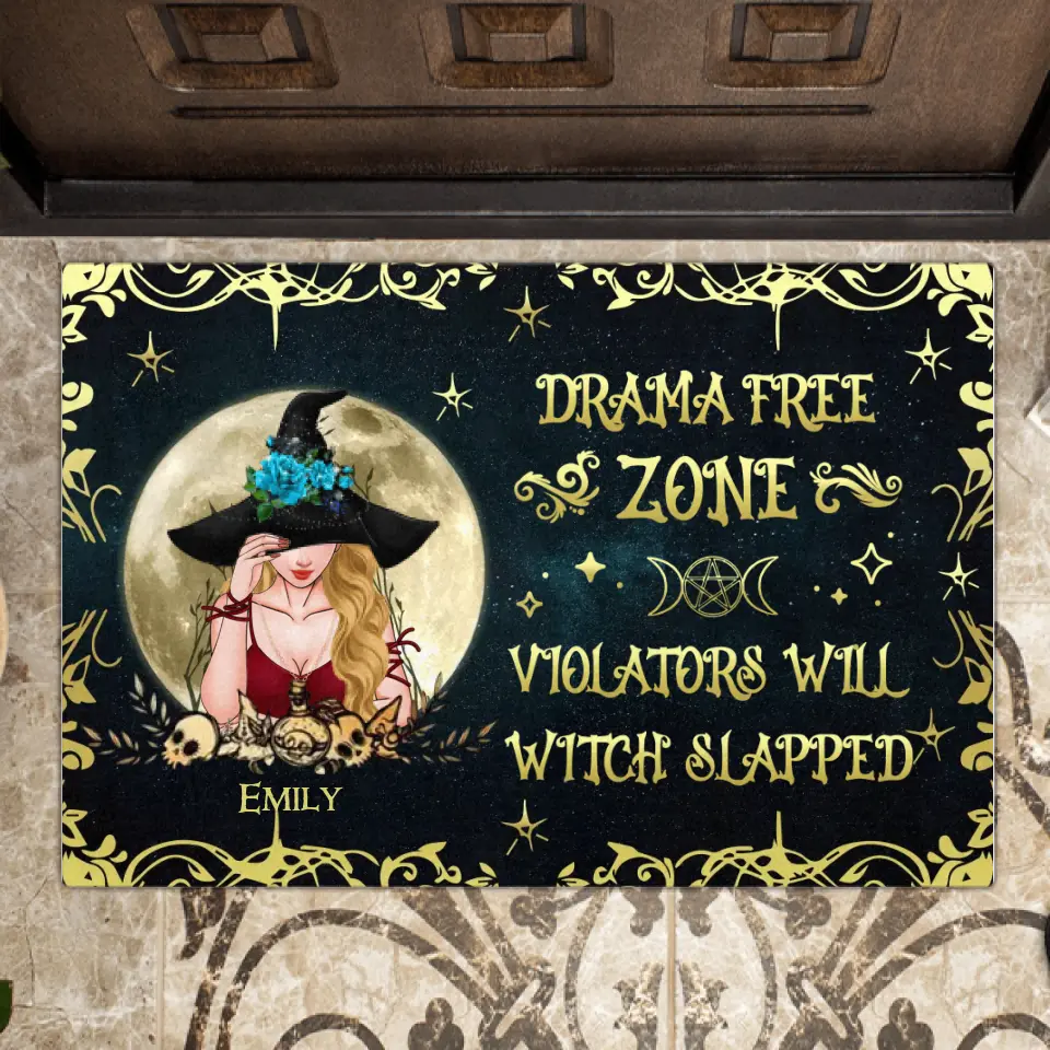Personalized Witch Doormat - Halloween Gift Idea For Witch Lover/Friend/Wiccan Decor/Pagan Decor -
Drama Free Zone Violators Will Be Witch Slapped