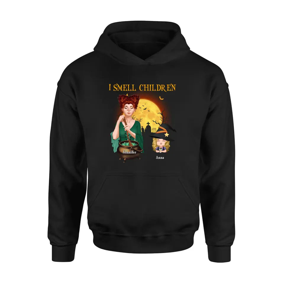 Personalized Grandma Witch Shirt/Hoodie - Halloween Gift Idea For Grandma/Mother - Woman With Up to 6 Kids - I Smell Children