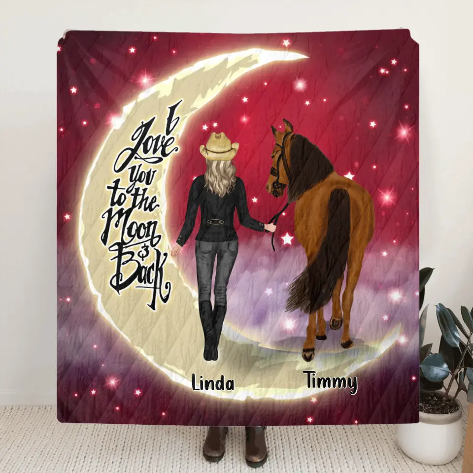 Personalized Horse Girl Pillow Cover/Quilt/Fleece Throw Blanket - Christmas Gift Idea for Horse Lovers - I Love You To The Moon & Back