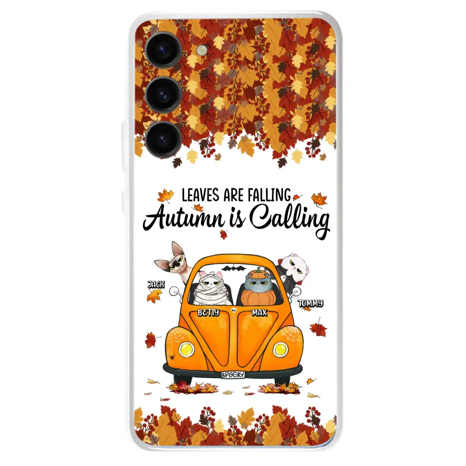Custom Personalized Pet Phone Case - Gift Idea For Cat/Dog Lovers - Upto 4 Pets - Case For iPhone/Samsung - Leaves Are Falling Autumn Is Calling