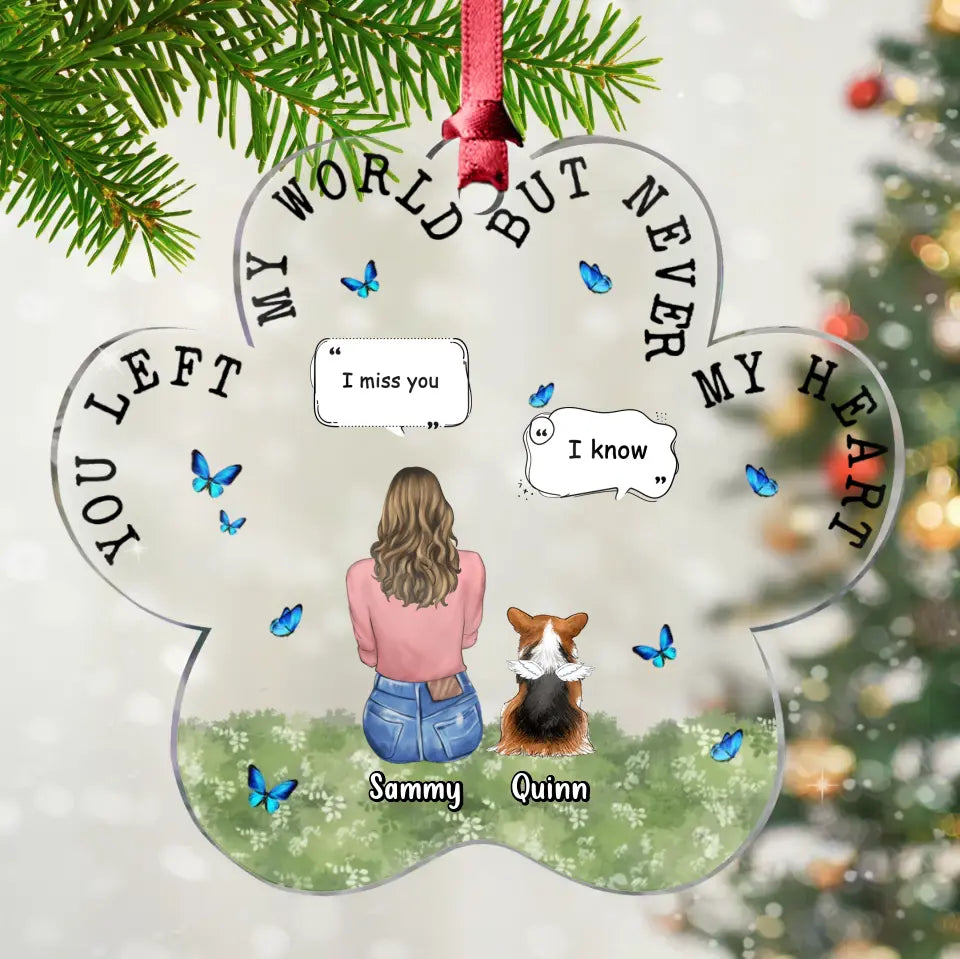 Personalized Memorial Pet Paw Acrylic Ornament - Up to 4 Pets - Memorial Gift Idea For Dog/Cat/Rabbit Lover - You Left My World But Never My Heart