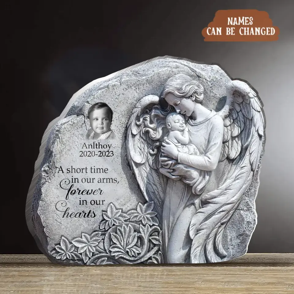 Personalized Memorial Baby Acrylic Plaque - Upload Photo - Memorial Gift Idea For Loss Child - A Short Time In Our Arms, Forever In Our Hearts