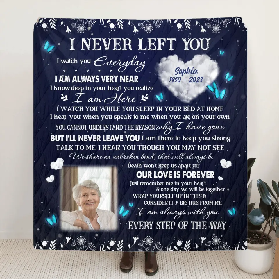 Personalized Memorial Quilt/Fleece Throw Blanket - Upload Photo - Memorial Gift Idea For Family Member - I Never Left You I Watch You Everyday