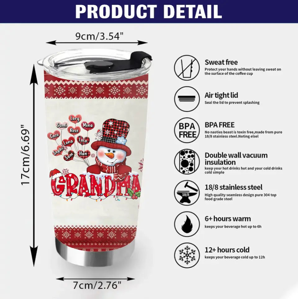 Personalized Grandma Tumbler - Gift Idea For Christmas - Up to 10 Grandkids - Life Is Just Better With Grandkids