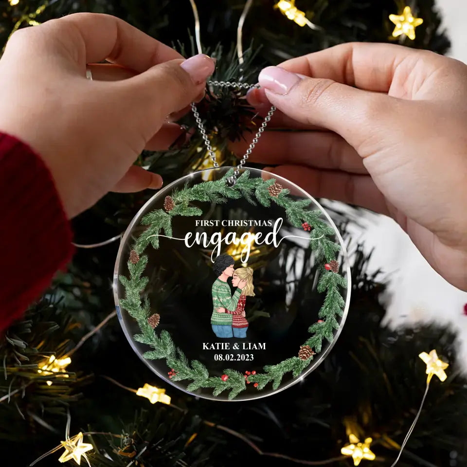 Personalized Couple Circle Acrylic Ornament - Christmas Gift Idea For Couple - First Christmas Engaged